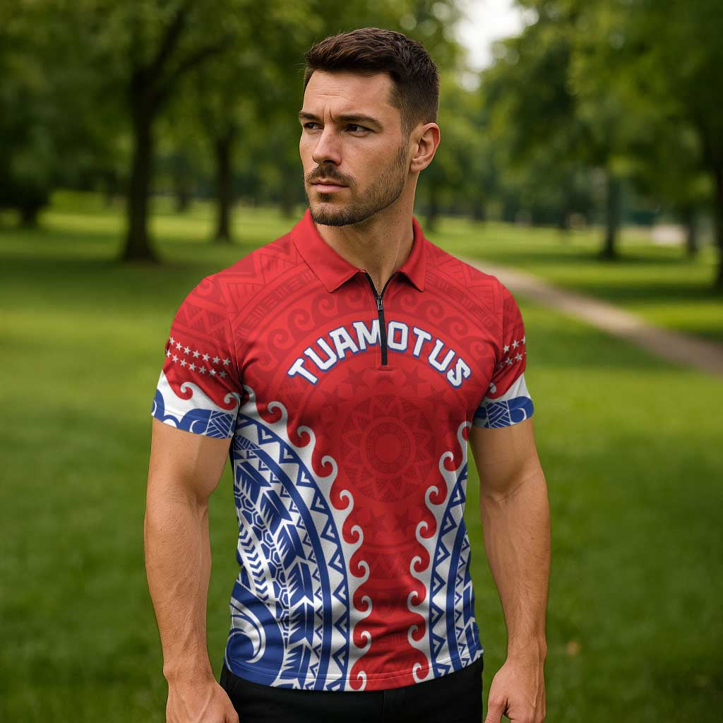 Custom Tuamotu Archipelago Zipper Polo Shirt Polynesian Tribal Tattoo LT05 - Polynesian Pride