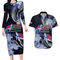 Tuamotu Islands Couples Matching Long Sleeve Bodycon Dress and Hawaiian Shirt Polynesian Pattern With Turtle LT05 Black - Polynesian Pride