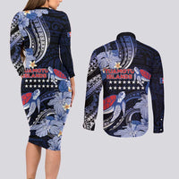 Tuamotu Islands Couples Matching Long Sleeve Bodycon Dress and Long Sleeve Button Shirt Polynesian Pattern With Turtle LT05 - Polynesian Pride