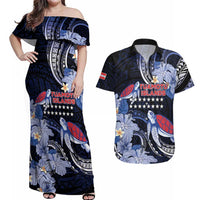 Tuamotu Islands Couples Matching Off Shoulder Maxi Dress and Hawaiian Shirt Polynesian Pattern With Turtle LT05 Black - Polynesian Pride