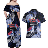 Tuamotu Islands Couples Matching Off Shoulder Maxi Dress and Hawaiian Shirt Polynesian Pattern With Turtle LT05 - Polynesian Pride