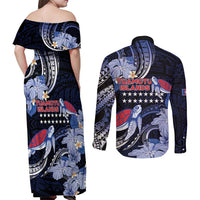Tuamotu Islands Couples Matching Off Shoulder Maxi Dress and Long Sleeve Button Shirt Polynesian Pattern With Turtle LT05 - Polynesian Pride