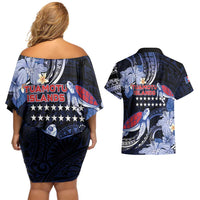 Tuamotu Islands Couples Matching Off Shoulder Short Dress and Hawaiian Shirt Polynesian Pattern With Turtle LT05 - Polynesian Pride