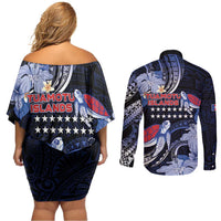 Tuamotu Islands Couples Matching Off Shoulder Short Dress and Long Sleeve Button Shirt Polynesian Pattern With Turtle LT05 - Polynesian Pride