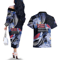 Tuamotu Islands Couples Matching Off The Shoulder Long Sleeve Dress and Hawaiian Shirt Polynesian Pattern With Turtle LT05 - Polynesian Pride
