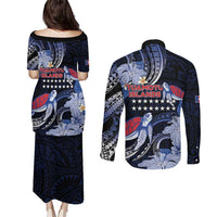 Tuamotu Islands Couples Matching Puletasi and Long Sleeve Button Shirt Polynesian Pattern With Turtle LT05 - Polynesian Pride