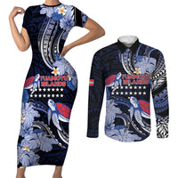 Tuamotu Islands Couples Matching Short Sleeve Bodycon Dress and Long Sleeve Button Shirt Polynesian Pattern With Turtle LT05 Black - Polynesian Pride