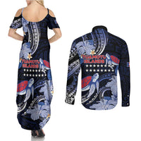 Tuamotu Islands Couples Matching Summer Maxi Dress and Long Sleeve Button Shirt Polynesian Pattern With Turtle LT05 - Polynesian Pride
