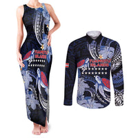 Tuamotu Islands Couples Matching Tank Maxi Dress and Long Sleeve Button Shirt Polynesian Pattern With Turtle LT05 Black - Polynesian Pride