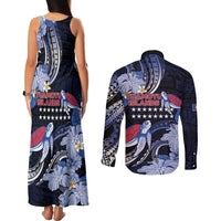 Tuamotu Islands Couples Matching Tank Maxi Dress and Long Sleeve Button Shirt Polynesian Pattern With Turtle LT05 - Polynesian Pride