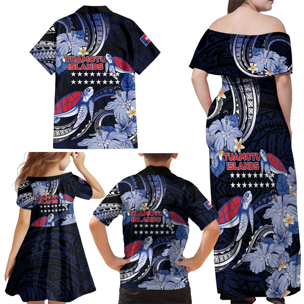 Tuamotu Islands Family Matching Off Shoulder Maxi Dress and Hawaiian Shirt Polynesian Pattern With Turtle LT05 - Polynesian Pride