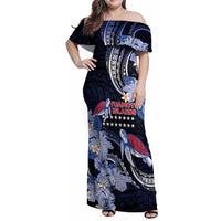 Tuamotu Islands Family Matching Off Shoulder Maxi Dress and Hawaiian Shirt Polynesian Pattern With Turtle LT05 Mom's Dress Black - Polynesian Pride