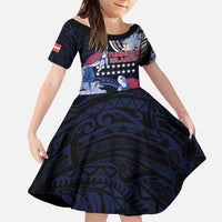 Tuamotu Islands Family Matching Off Shoulder Short Dress and Hawaiian Shirt Polynesian Pattern With Turtle LT05 Daughter's Dress Black - Polynesian Pride