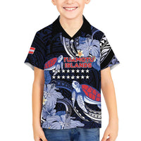 Tuamotu Islands Family Matching Off Shoulder Short Dress and Hawaiian Shirt Polynesian Pattern With Turtle LT05 Son's Shirt Black - Polynesian Pride