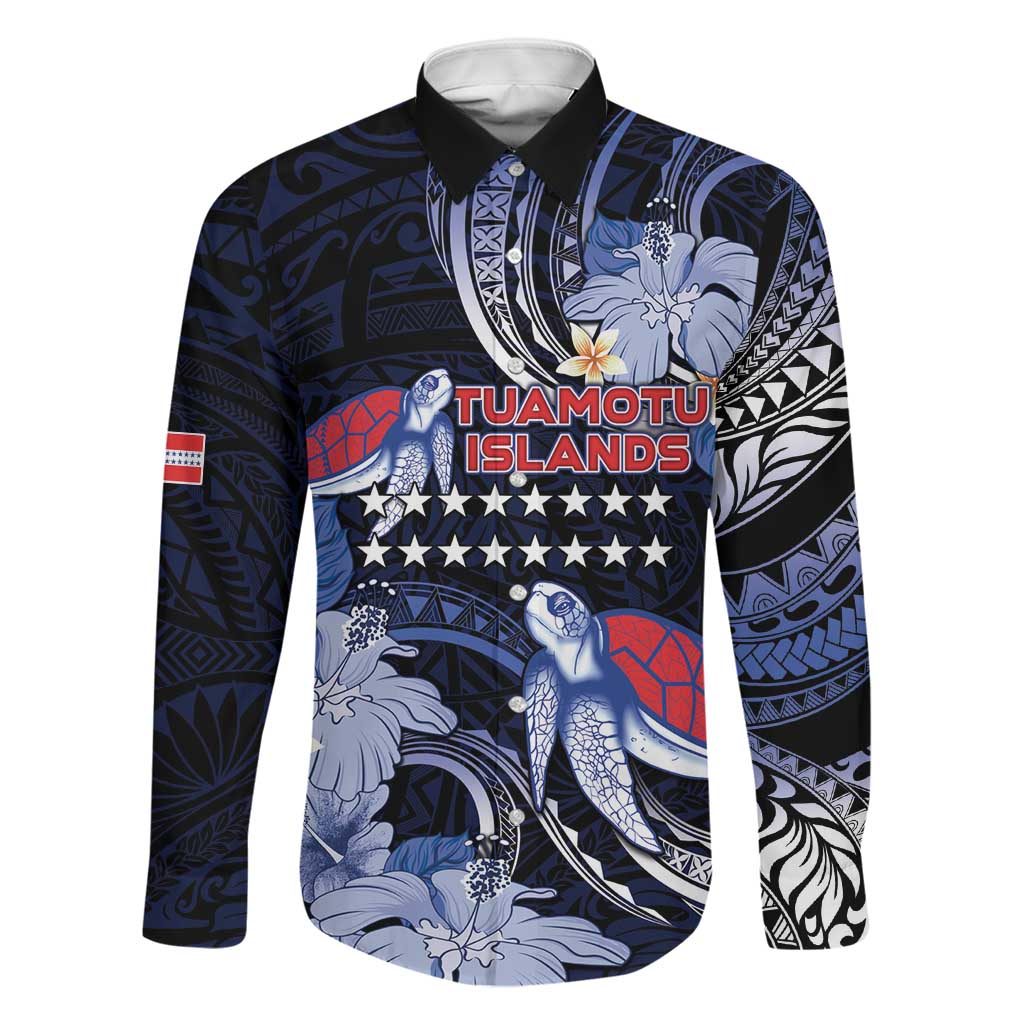 Tuamotu Islands Family Matching Summer Maxi Dress and Hawaiian Shirt Polynesian Pattern With Turtle LT05 Dad's Shirt - Long Sleeve Black - Polynesian Pride