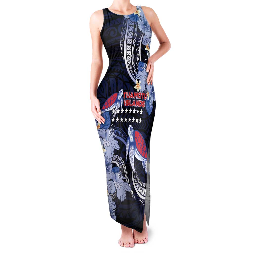 Tuamotu Islands Family Matching Tank Maxi Dress and Hawaiian Shirt Polynesian Pattern With Turtle LT05 Mom's Dress Black - Polynesian Pride