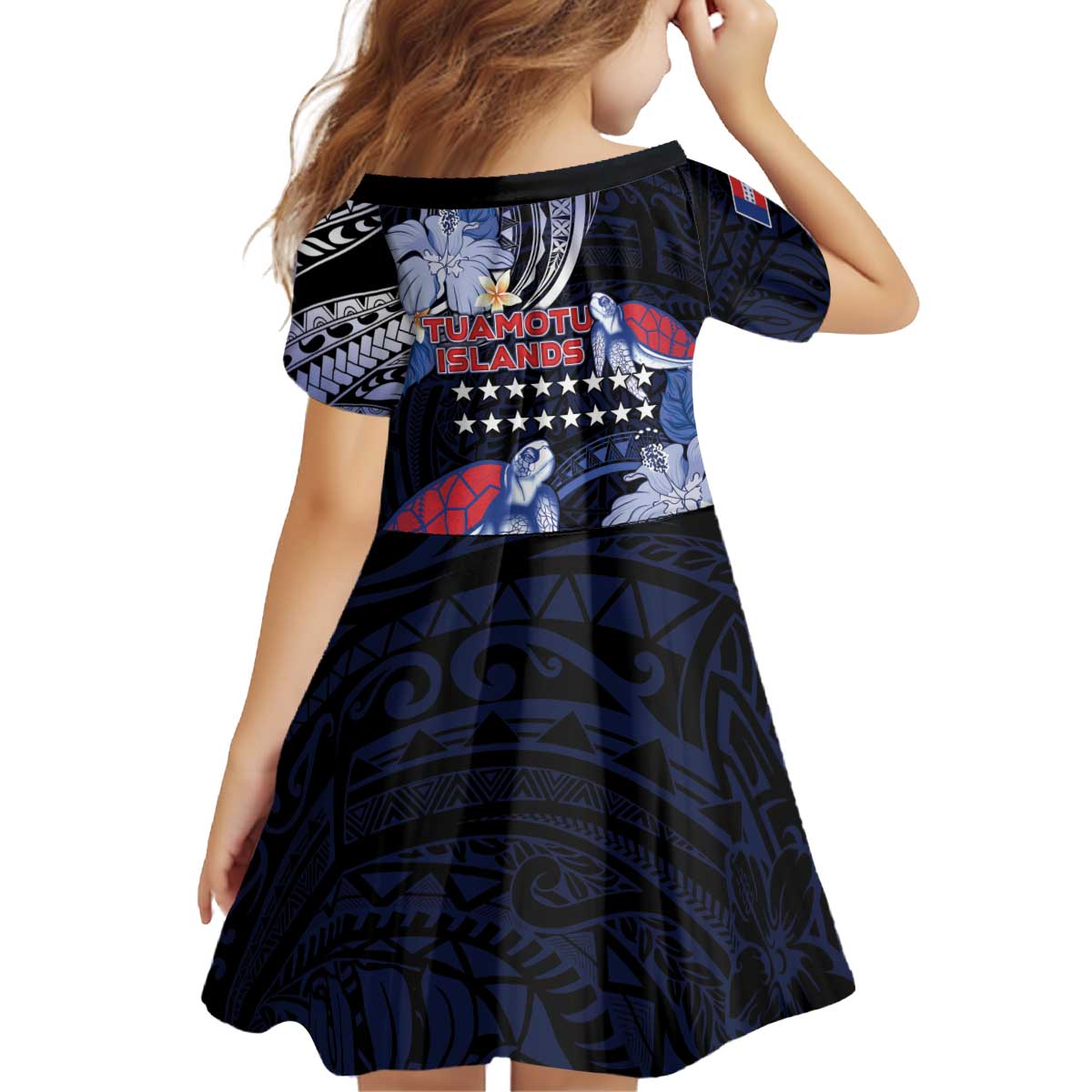 Tuamotu Islands Kid Short Sleeve Dress Polynesian Pattern With Turtle LT05 - Polynesian Pride