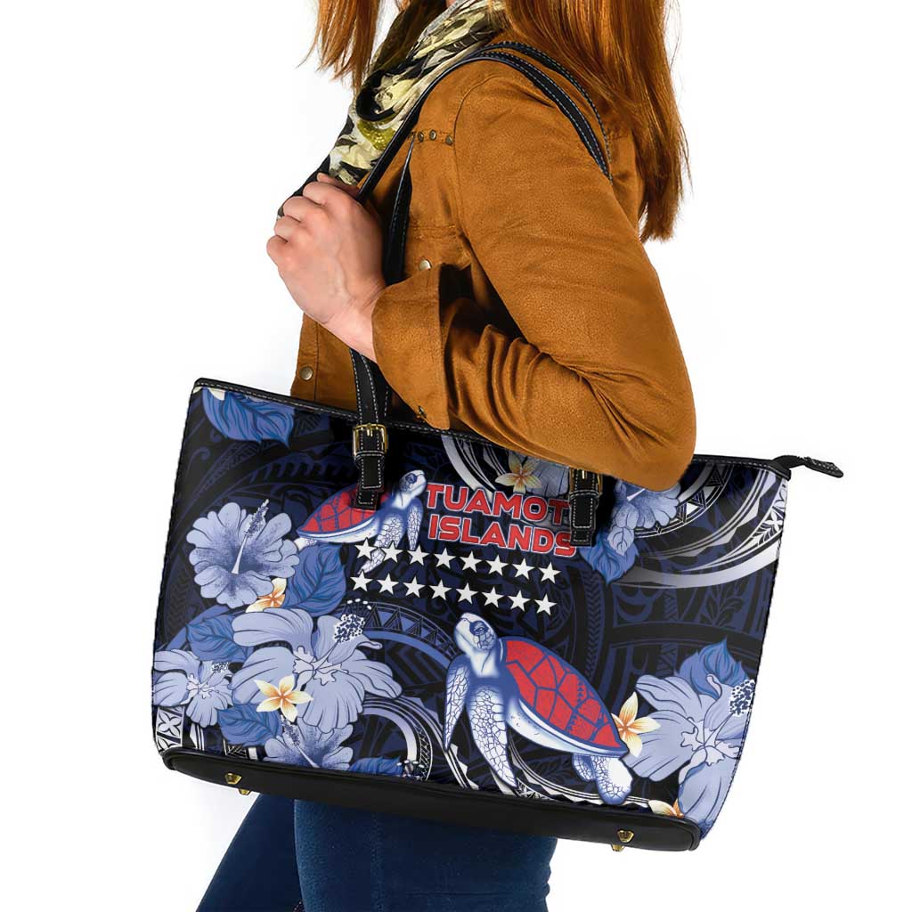 Tuamotu Islands Leather Tote Bag Polynesian Pattern With Turtle LT05 Black - Polynesian Pride