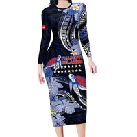Tuamotu Islands Long Sleeve Bodycon Dress Polynesian Pattern With Turtle LT05 Long Dress Black - Polynesian Pride