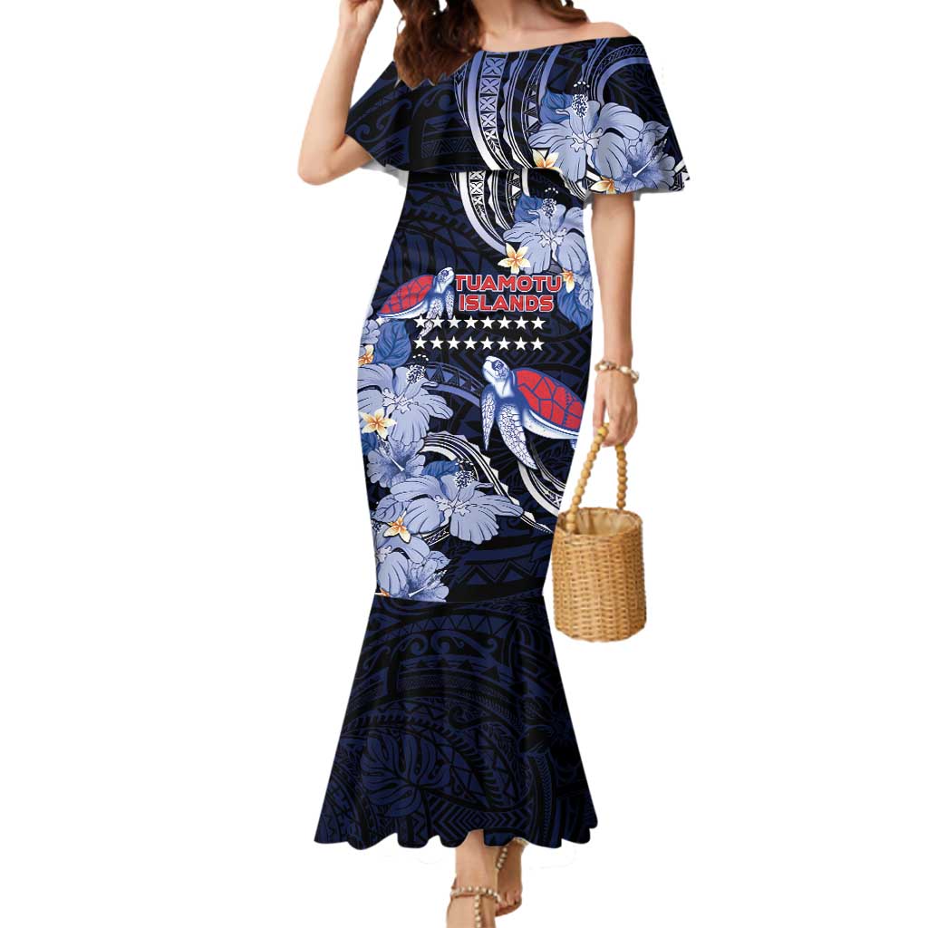 Tuamotu Islands Mermaid Dress Polynesian Pattern With Turtle LT05 Women Black - Polynesian Pride