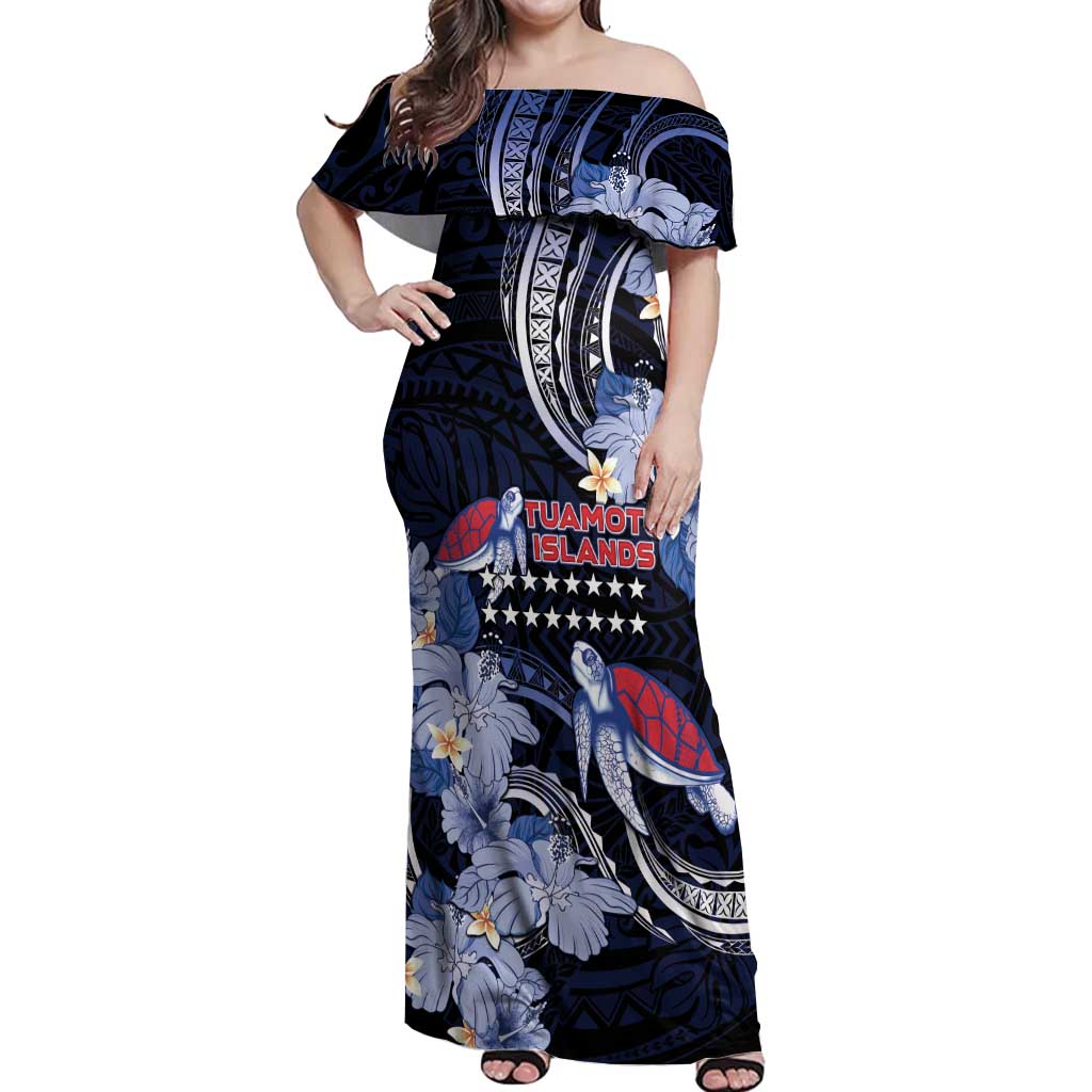 Tuamotu Islands Off Shoulder Maxi Dress Polynesian Pattern With Turtle LT05 Women Black - Polynesian Pride