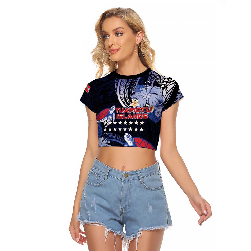 Tuamotu Islands Raglan Cropped T Shirt Polynesian Pattern With Turtle LT05 Female Black - Polynesian Pride