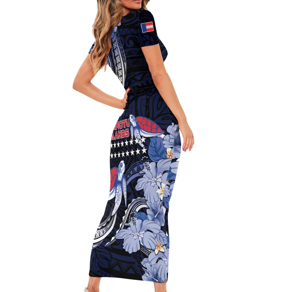 Tuamotu Islands Short Sleeve Bodycon Dress Polynesian Pattern With Turtle LT05 - Polynesian Pride