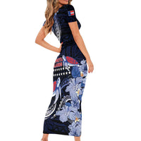 Tuamotu Islands Short Sleeve Bodycon Dress Polynesian Pattern With Turtle LT05 - Polynesian Pride