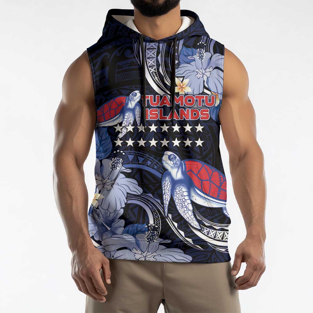 Tuamotu Islands Sleeveless Hoodie Polynesian Pattern With Turtle
