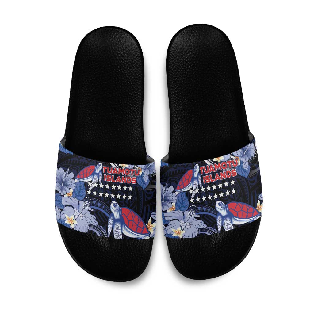 Tuamotu Islands Slide Sandals Polynesian Pattern With Turtle LT05 Black - Polynesian Pride