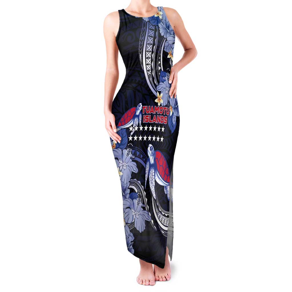 Tuamotu Islands Tank Maxi Dress Polynesian Pattern With Turtle