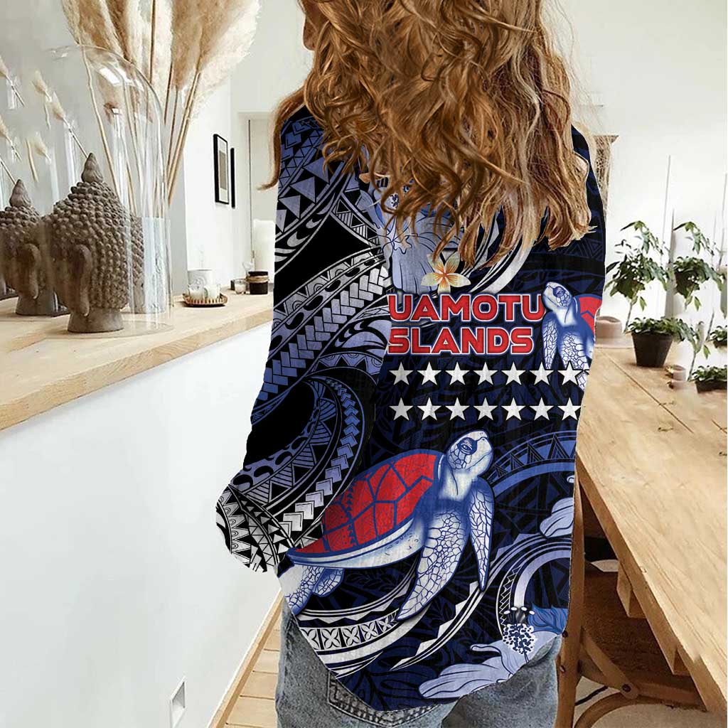 Tuamotu Islands Women Casual Shirt Polynesian Pattern With Turtle LT05 - Polynesian Pride