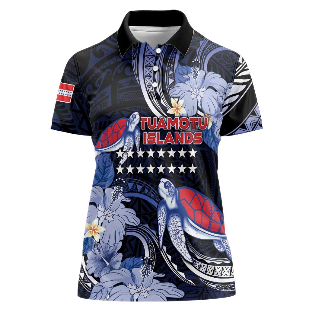 Tuamotu Islands Women Polo Shirt Polynesian Pattern With Turtle LT05 Female Black - Polynesian Pride