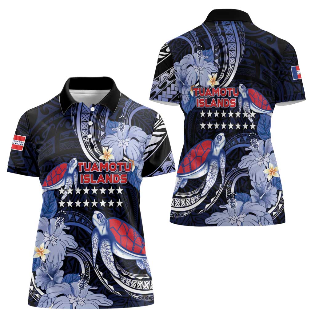 Tuamotu Islands Women Polo Shirt Polynesian Pattern With Turtle LT05 - Polynesian Pride