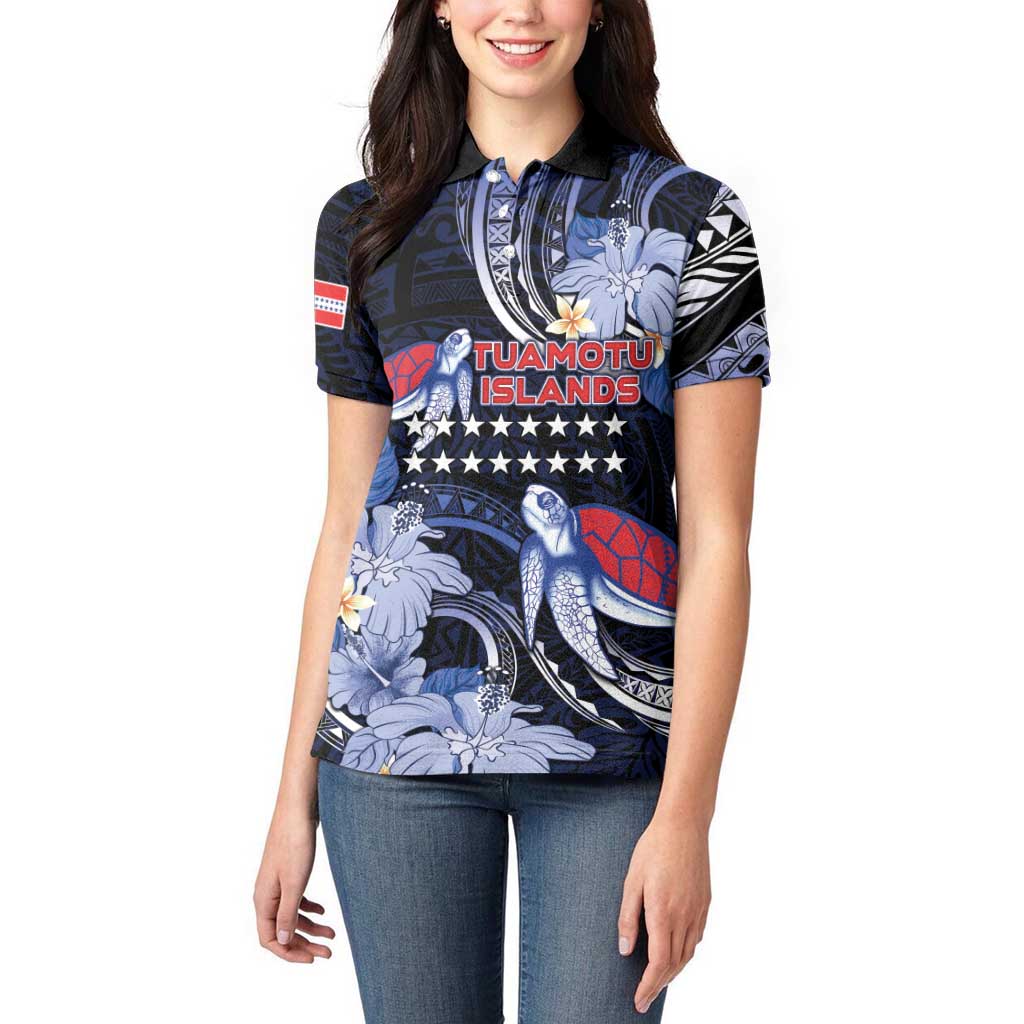 Tuamotu Islands Women Polo Shirt Polynesian Pattern With Turtle LT05 - Polynesian Pride