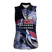 Tuamotu Islands Women Sleeveless Polo Shirt Polynesian Pattern With Turtle LT05 Female Black - Polynesian Pride
