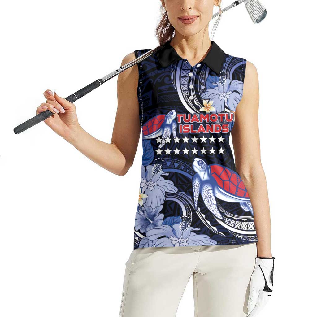 Tuamotu Islands Women Sleeveless Polo Shirt Polynesian Pattern With Turtle LT05 - Polynesian Pride