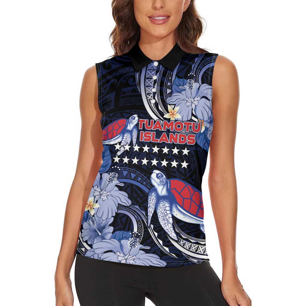 Tuamotu Islands Women Sleeveless Polo Shirt Polynesian Pattern With Turtle LT05 - Polynesian Pride