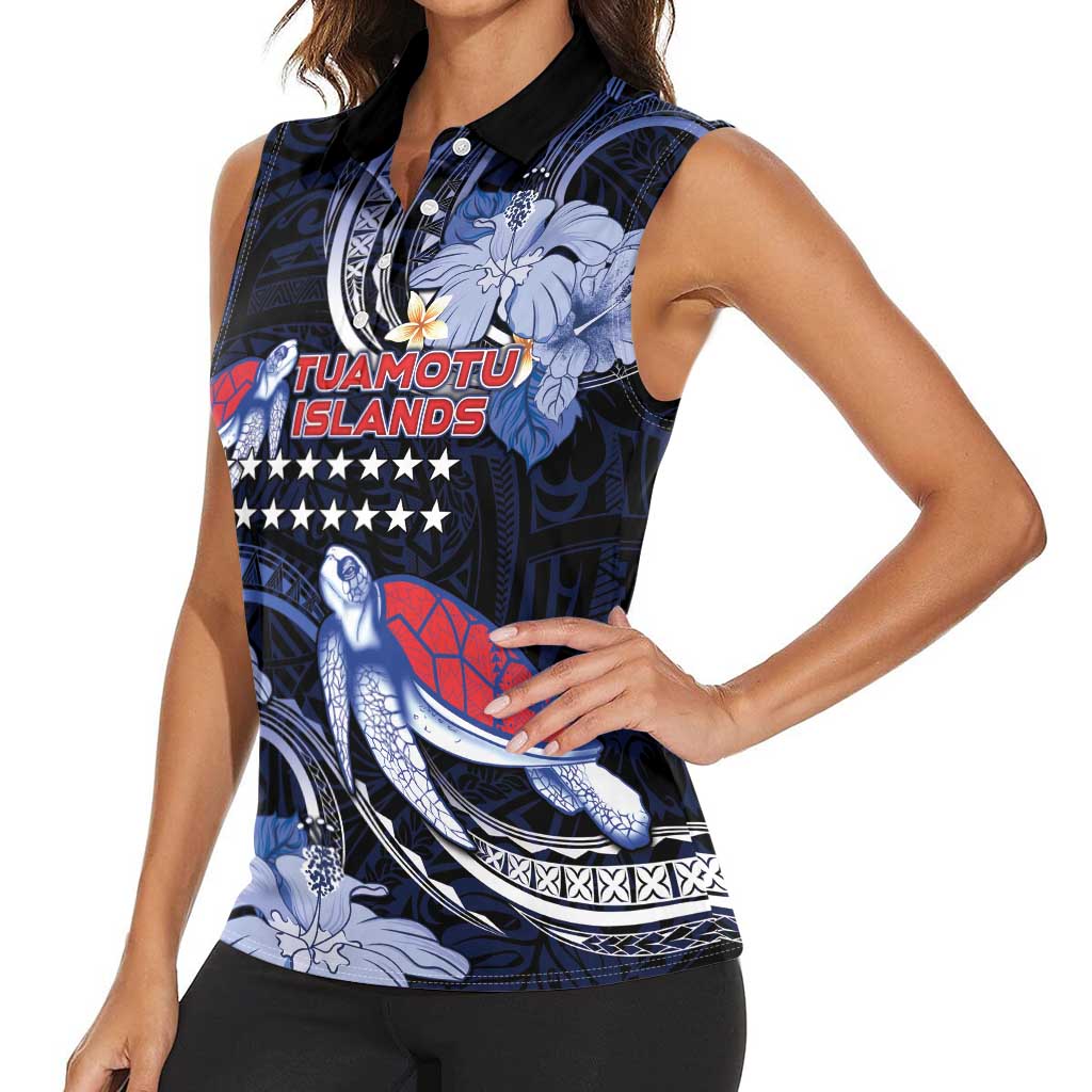 Tuamotu Islands Women Sleeveless Polo Shirt Polynesian Pattern With Turtle LT05 - Polynesian Pride