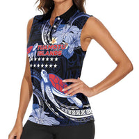 Tuamotu Islands Women Sleeveless Polo Shirt Polynesian Pattern With Turtle LT05 - Polynesian Pride