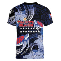 Tuamotu Islands Women V-Neck T-Shirt Polynesian Pattern With Turtle LT05 - Polynesian Pride