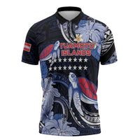 Tuamotu Islands Zipper Polo Shirt Polynesian Pattern With Turtle LT05 Black - Polynesian Pride