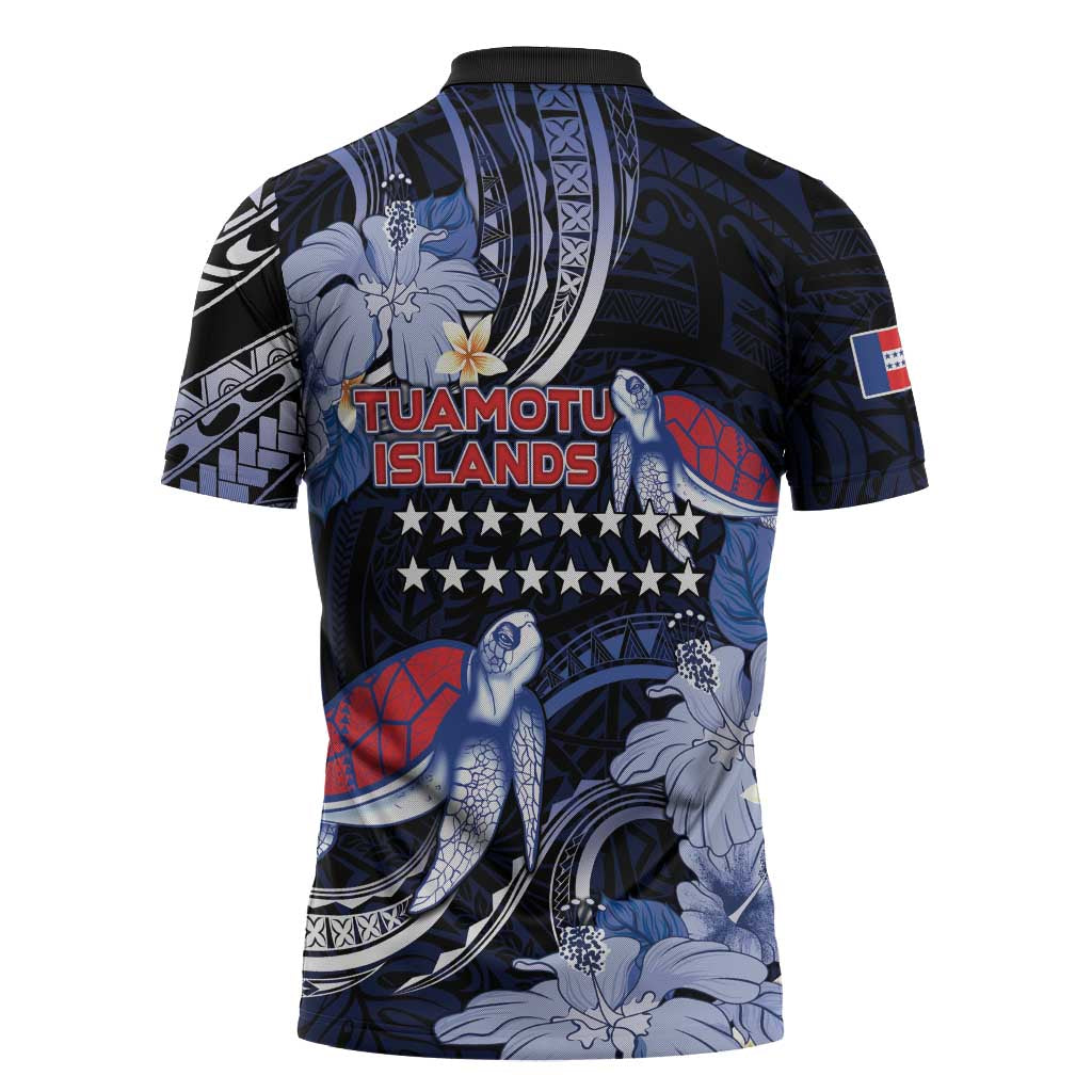 Tuamotu Islands Zipper Polo Shirt Polynesian Pattern With Turtle LT05 - Polynesian Pride