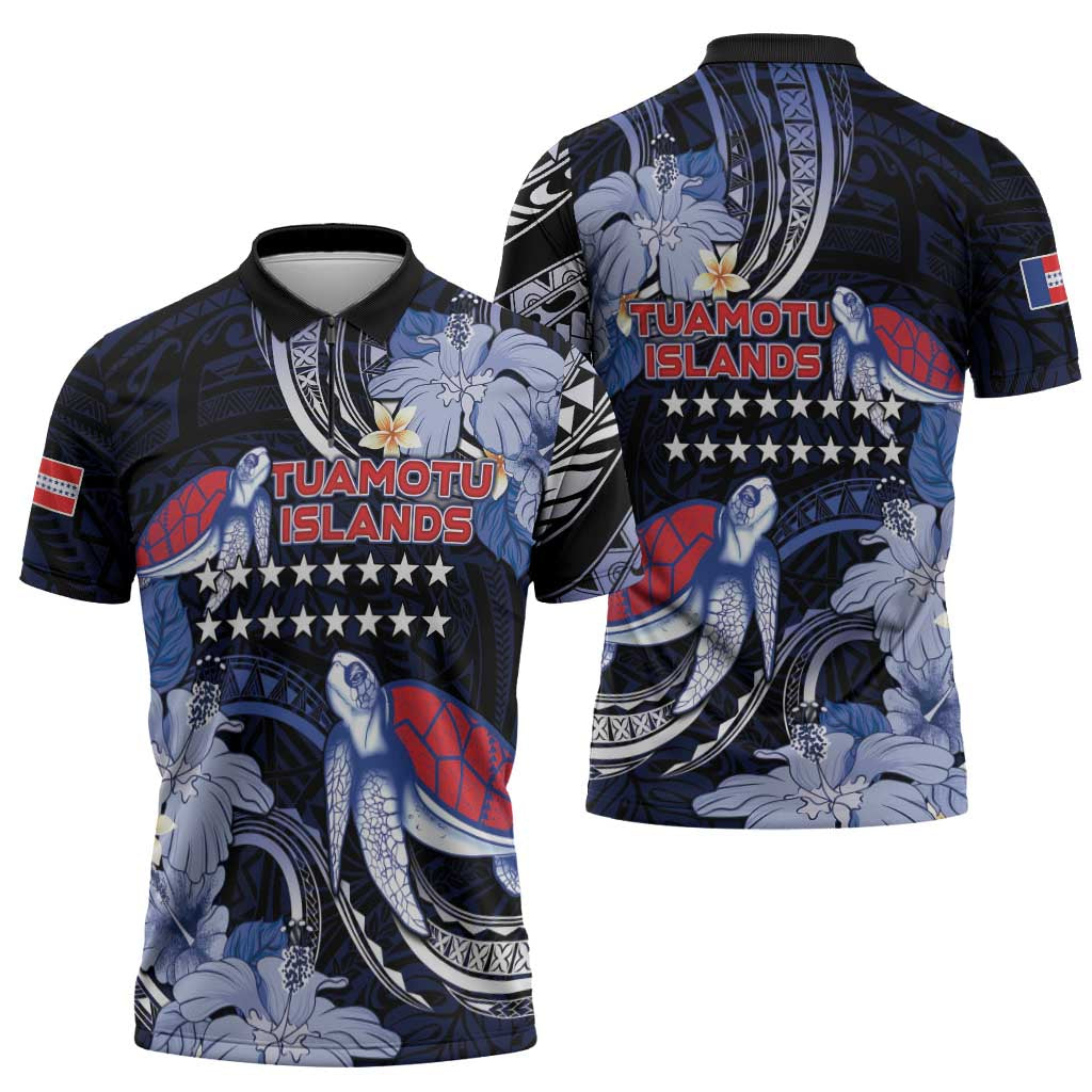 Tuamotu Islands Zipper Polo Shirt Polynesian Pattern With Turtle LT05 - Polynesian Pride