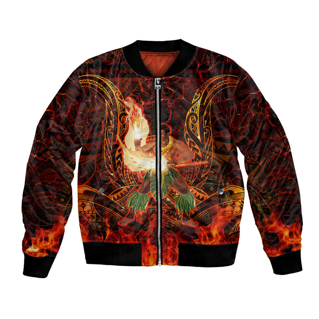 Samoa Siva Afi Festival Bomber Jacket Fire Knife Dancing LT05 Unisex Green - Polynesian Pride