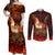 Samoa Siva Afi Festival Couples Matching Off Shoulder Maxi Dress and Long Sleeve Button Shirt Fire Knife Dancing LT05 Green - Polynesian Pride