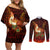 Samoa Siva Afi Festival Couples Matching Off Shoulder Short Dress and Long Sleeve Button Shirt Fire Knife Dancing LT05 Green - Polynesian Pride