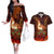 Samoa Siva Afi Festival Couples Matching Off The Shoulder Long Sleeve Dress and Hawaiian Shirt Fire Knife Dancing LT05 Green - Polynesian Pride