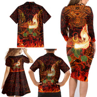 Samoa Siva Afi Festival Family Matching Long Sleeve Bodycon Dress and Hawaiian Shirt Fire Knife Dancing LT05 - Polynesian Pride