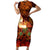 Samoa Siva Afi Festival Short Sleeve Bodycon Dress Fire Knife Dancing LT05 Long Dress Green - Polynesian Pride